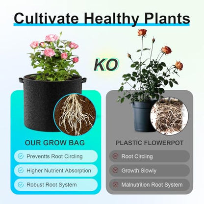 Land Guard 4-Pack Fabric Grow Bags 5 Gallon, Thickened Nonwoven Garden Pots, Growing Bags with Handles, Black - size: 5 Gallon