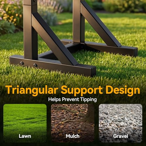 Garden Hose Holder Stand, Freestanding Heavy Duty Metal Hose Holder with Stable Base and Tool Hooks, Rustproof Water Hose Storage Rack for Outside Yard Lawn（2 Pack)