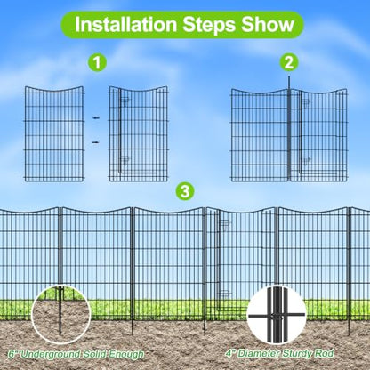 INJOPEXI Decorative Garden Fence 6 Panels 13ft (L)×42in (H) Animal Barrier Fences with 5 Panels + 1 Gate, No Dig Garden Fencing Rustproof Metal Wire Temporary Rabbit Dog Fence for Patio Outdoor Yard - size: 6 Panels 13ft(L)-42"(H) - With Gate