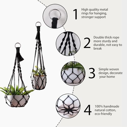 Artilady Macrame Plant Hanger Black, Boho Hanging Planter for Indoor Plants - color: Black B