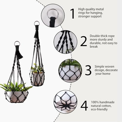 Artilady Macrame Plant Hanger Black, Boho Hanging Planter for Indoor Plants - color: Black B