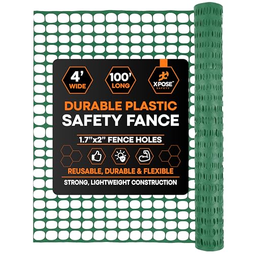Xpose Safety Plastic Mesh Safety Fence – Heavy Duty Green Temporary Garden Fence & Snow Fence, 4' x 100' Reusable Barrier Netting for Animal Control, Deer, Dogs, Construction - color: Green - 105 Gsm, size: 4' X 100'