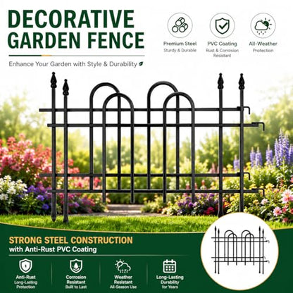 Metal Garden Fence Panels 18'' H x 22'' W, 7.3 Ft Total Length, Heavy Duty Rustproof No-Dig Decorative Fence to Protect Plants & Keep Dogs Out for Yard, Flower Beds & Pathways (4 Panels) - size: 19" H x 7.2ft (4 Panels)