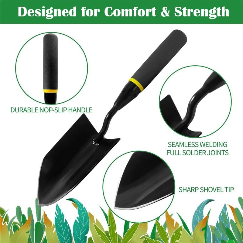 2-in-1 Trowel and Transplanter Gardening Tool Set, Outdoor Hand Tools, with Non-Slip Handle and Protective Blade Covers, Ideal Gardening Gifts for All (Black) - color: Black