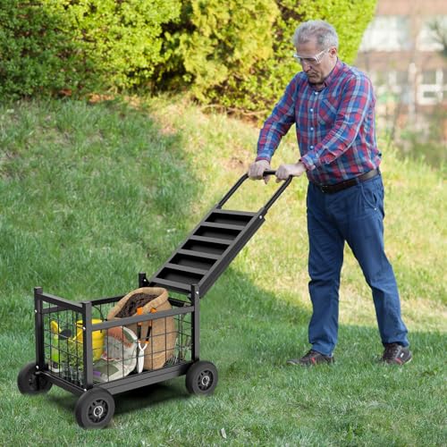 Garden Cart with Seat,3-in-1 Rolling Seat with Wheels for Gardening Seniors - color: Black, size: Large