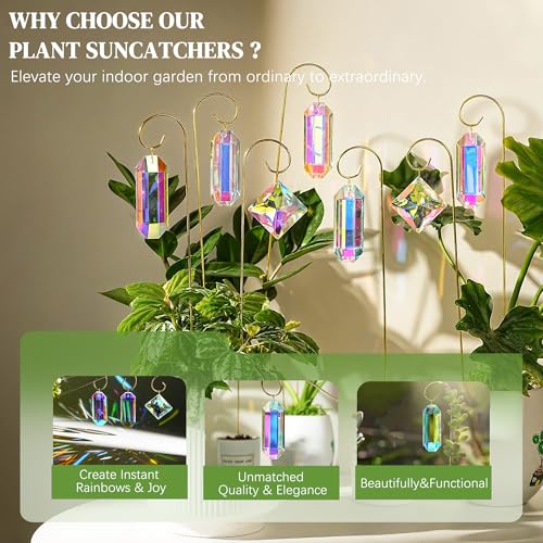 7 Pcs AB Colored Crystal Suncatcher Small Trellis Golden Plant Potted Stake - color: 7 Pack AB