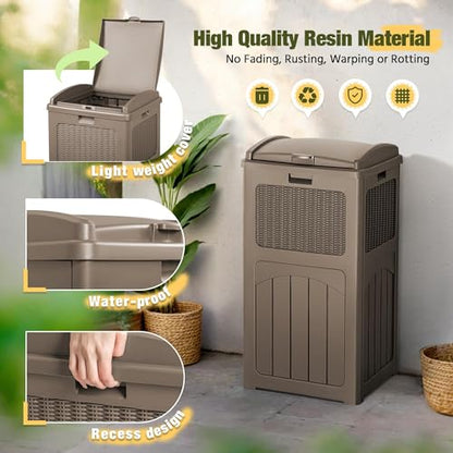 Devoko 33 Gallon Outdoor Trash Can with Dual Lid, Hideaway Garbage Bins,2Pc - color: Brown, size: 2 Pack