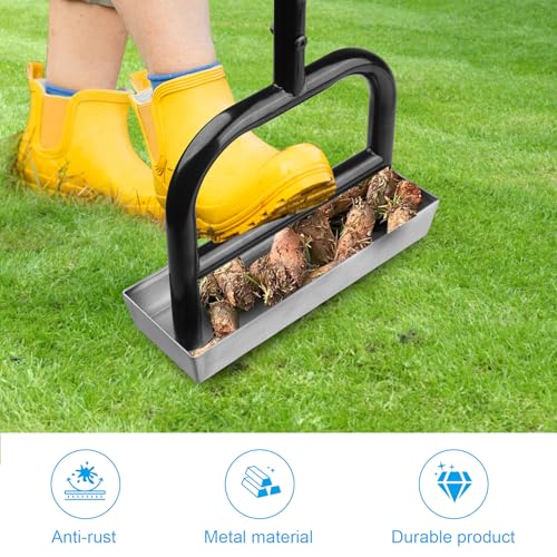 Lawn Aerator Manual Garden Tool with Soil Core Tray - 4 Stainless Steel Core Plug Aerator for Grass Aeration, Yard Lawn Care Heavy Duty Garden Tool for Healthy Lawn Growth