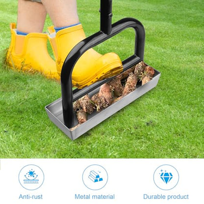 Lawn Aerator Manual Garden Tool with Soil Core Tray - 4 Stainless Steel Core Plug Aerator for Grass Aeration, Yard Lawn Care Heavy Duty Garden Tool for Healthy Lawn Growth