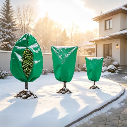 8 Pack 3 Sizes Plant Covers Freeze Protection w Zipper & Drawstring, Green - color: GREEN