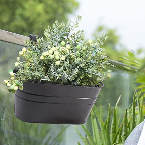 HowRU Metal Iron Flower Pots for Railing Fence Hanging Bucket Pots(5 Pcs) and Hanging Flower Pots Metal Iron Bucket Planter(10 Pcs) (Black) - color: Black
