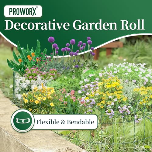 PROWORX Green Small Garden Fence Border Curve Wire Fencing 14”x40’(2 Rolls) - color: Green, size: Curve Wire-Total 14 in x 40 ft