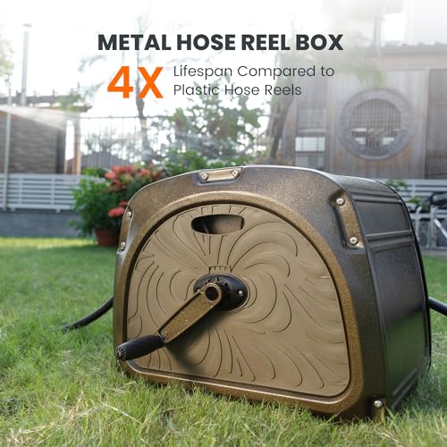 Giraffe Tools SW5 Metal Hose Reel Box, Heavy Duty Garden Hose Storage Reel Hideaway, Crank Handle, 150ft 5/8" Hose Capacity, Green - size: 150 ft Capacity