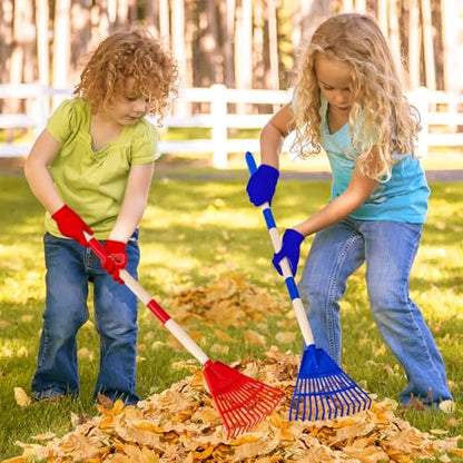2 Pcs 35'' Kids Rakes for Leaves - Plastic Rake Head with 2 Pairs Kids - color: Red & Blue-2 Pack