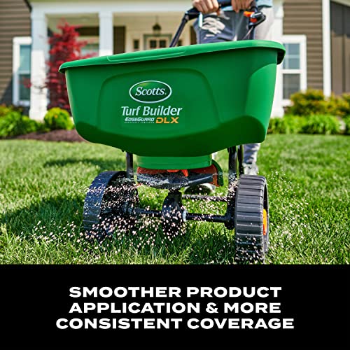 Scotts Turf Builder EdgeGuard DLX Broadcast Spreader for Seed, Fertilizer, Salt, Ice Melt, Holds up to 15,000 sq.ft. Product, Green - style: Deluxe