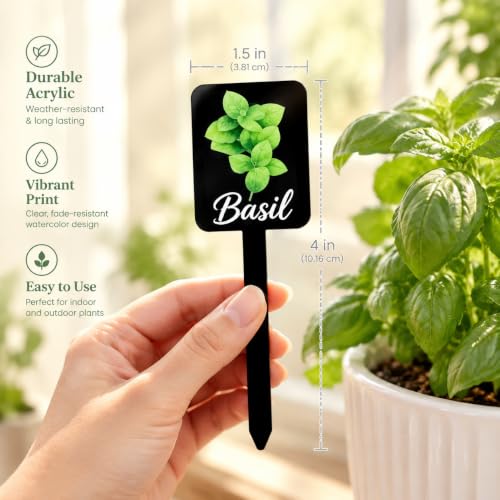 12Pcs Waterproof Acrylic Plant Labels with Stakes for Garden Herb Signs