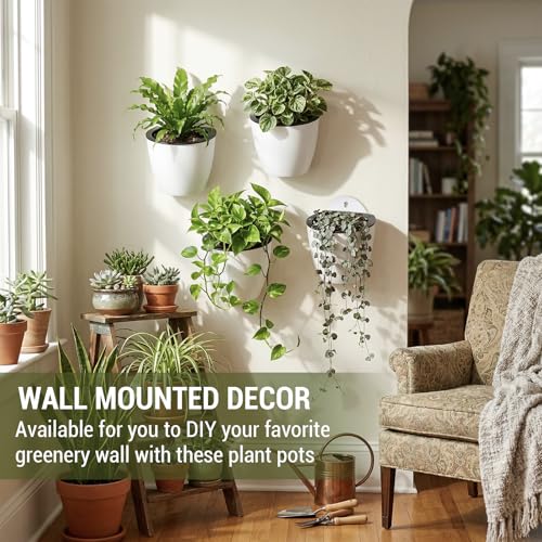 MyGift 7.5 Inch Wall Planters for Indoor Plants, White Plastic Hanging Self Watering Plant Pots, Flower Cactus Herbs Plant Container Wall Planter Set of 4 - size: 7.5 Inch, 4 Pack