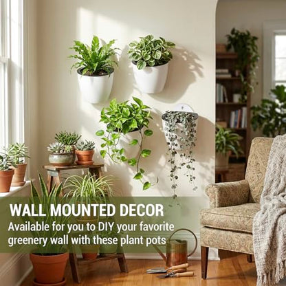 MyGift 7.5 Inch Wall Planters for Indoor Plants, White Plastic Hanging Self Watering Plant Pots, Flower Cactus Herbs Plant Container Wall Planter Set of 4 - size: 7.5 Inch, 4 Pack