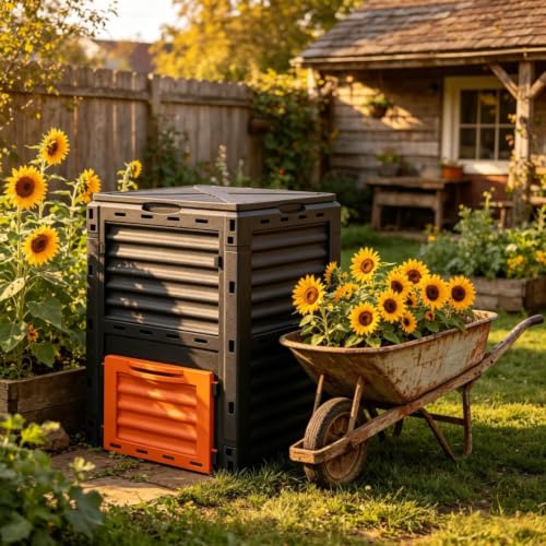 80 Gallon Rotating Compost Tumbler with Sealed Lid & Ventilation Holes, Outdoor Composter for Kitchen Scraps Yard Trimmings, Organic Waste Recycling Bin for Patio Lawn Fertilizer (Orange) - color: Orange
