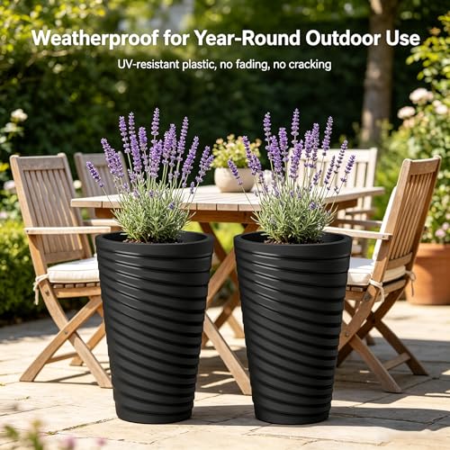 Kante 2-Pack All-Weather 15" H Round Tapered Black Plastic Planters