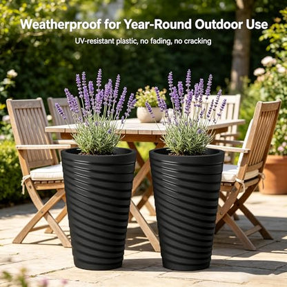 Kante 2-Pack All-Weather 15" H Round Tapered Black Plastic Planters