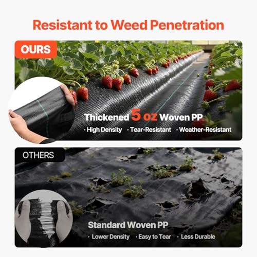 VEVOR 6x250FT 5oz Weed Barrier Fabric Heavy Duty, Landscape Fabric, Weed Blocker Fabric, Garden Weed Mat Lawn Fabric, Weed Control Fabric, Driveway Fabric, Ground Cover, Woven Landscape Cloth, Black - size: 6FT*250FT-5oz