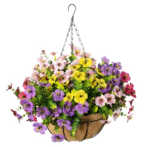 Artificial Hanging Flowers, UV Resistant, 12 Bundles, Mix - color: Purple+pink+yellow+rose Red