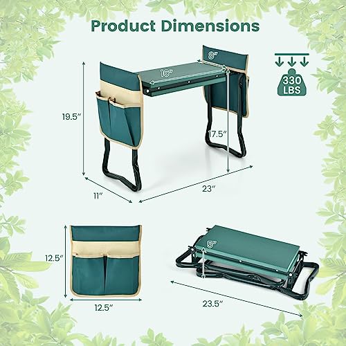 Goplus Garden Kneeler and Seat, Foldable Garden Bench for Kneeling & Sitting, Widened 8" EVA Soft Foam Pad, Heavy-Duty Garden Stool w/ 2 Large Tool Pouches, Gardening Gift for Women Men Seniors - color: Green, style: With 2 Bags