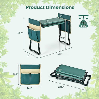 Goplus Garden Kneeler and Seat, Foldable Garden Bench for Kneeling & Sitting, Widened 8" EVA Soft Foam Pad, Heavy-Duty Garden Stool w/ 2 Large Tool Pouches, Gardening Gift for Women Men Seniors - color: Green, style: With 2 Bags