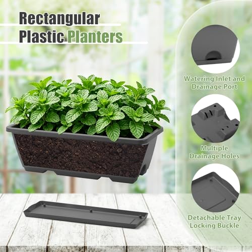 4-Pack Railing Planter Boxes with 2 Sets Double-Sided Adjustable Brackets - color: Gray