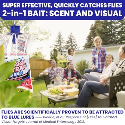 Fly Traps Outdoor Fly Trap for Patio. 2 Large Non-Toxic Pre-Baited Flies Bags Outdoor Disposable. Big Hanging Bug Catchers for All Filth Flies Killer for Outside Bug Control in Yard Horse Ranch. - size: 2pk