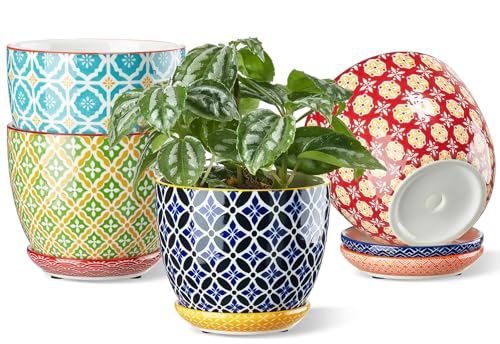 Metahom 4.9 Inch Ceramic Pots for Plants, Colorful Flower Pots Set of 4 - size: 4.9 inch
