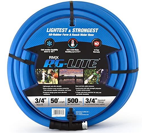 AG-LITE BSAL3450 3/4" x 50' Hot/Cold Water Rubber Garden Hose, 100% Rubber, Ultra-Light, Super Strong, 500 PSI, 50F to 190F Degrees, High Strength Polyester Braided - size: 3/4" x 50'