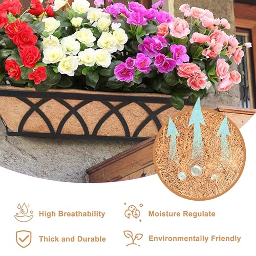 Flat Railing Planter Window Box 4 Pack 24" Horse Trough Planter with Coco Fiber Liner Metal Window Planter Box Deck Balcony Rail Planter for Outdoor Porch Fence Patio