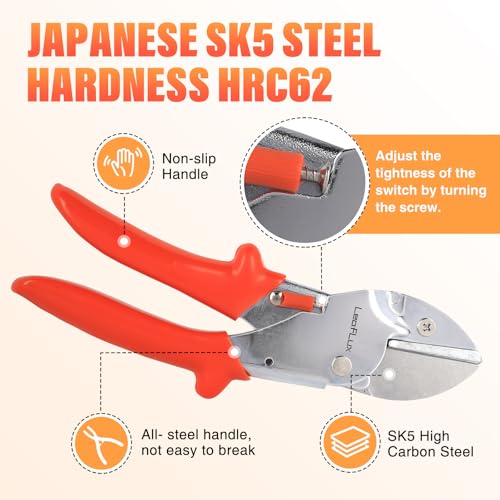 LeafLux 8" Professional Heavy Duty Anvil Pruning Shears with SK-5 Blades, Garden Shears for Dry Stems and Small Branches, Gardening Scissors, Clippers for Wood, Plastic, Rubber, Leather | LFXP1108 - color: 1108