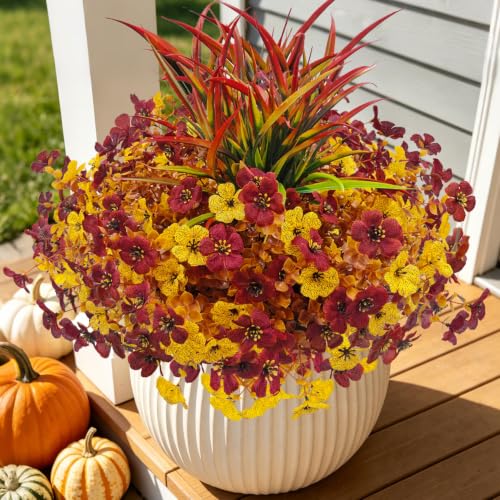 12 Bundles Artificial Fall Flowers for Outdoors Fake Mums UV Resistant - color: Fall Colors