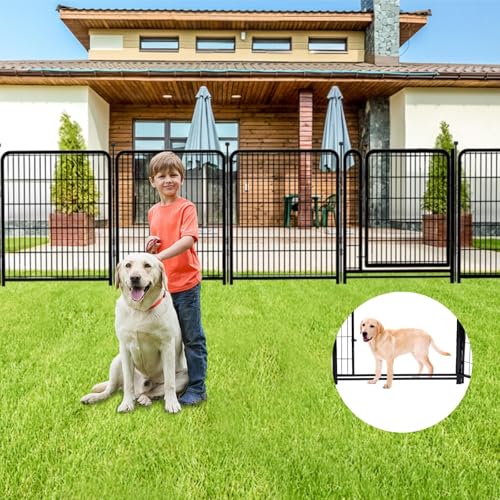 GETLAY 48in(H) Secure Garden Fencing,Dog Fence Outdoor for Yard, 11 Panels +1 Gate Total 26.7 Ft(L) Metal Barrier, Gate 21 in Wide with Low Sills，Tall Dog Proof Outdoor, Flower Bed Fence - size: 48''(H)-12panels-26.7ft(L)