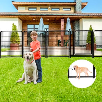 GETLAY 48in(H) Secure Garden Fencing,Dog Fence Outdoor for Yard, 11 Panels +1 Gate Total 26.7 Ft(L) Metal Barrier, Gate 21 in Wide with Low Sills，Tall Dog Proof Outdoor, Flower Bed Fence - size: 48''(H)-12panels-26.7ft(L)
