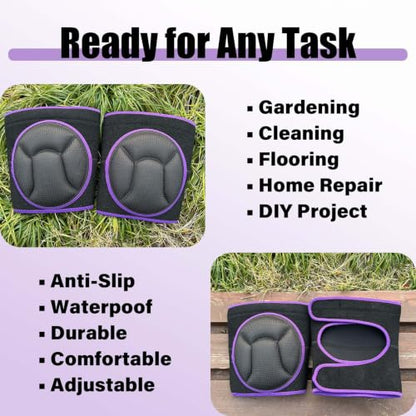 Gardening Knee Pads for Women Men - Waterproof, Adjustable Straps, Purple M - color: Purple, size: Medium