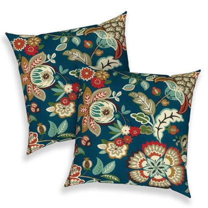 Outdoor 16x16 Inch Throw Pillow Covers Set of 2, All Weather Square Pillow Cases, Patio Cushion Pillow of Home Furniture Use, Peacock Blue - color: Peacock Blue, size: 16" x 16" (Pack of 2)