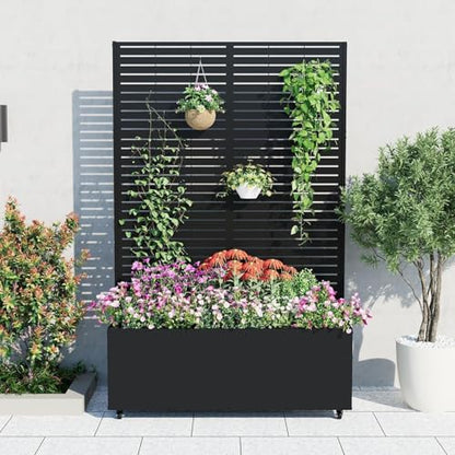 Garvee Metal Raised Garden Bed with Trellis and Wheels, 71"x47"x16" - color: Lourvered, size: with wheels