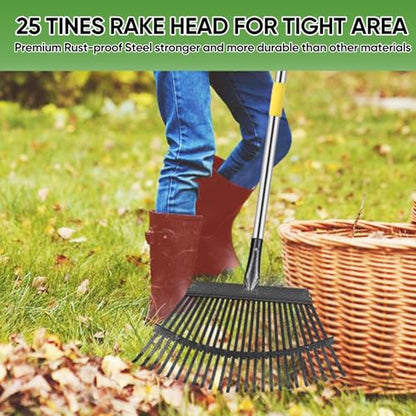 Heavy Duty Garden Rake 6FT Long Leaf Rake for Lawn - style: Stainless steel - Yellow