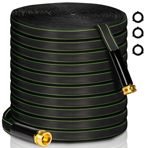 Garden Hose 25 ft Water Hose Flexible Heavy Duty Outdoor Lightweight No Kink Long Non-Expandable High Pressure Flat Hoses Pipe 100’ Strong 3/4’’ Brass Fitting for Outside Yard Lawn Car Wash - size: 25FT