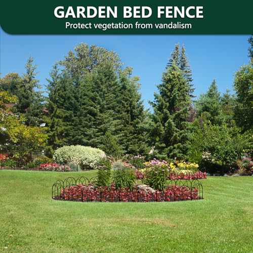 Decorative Garden Fence, 10.5 ft No Dig Flower Bed Border, 10 Pack - size: 10 Arched Panels-10.5ft(L)x16.54in(H)