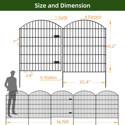 Heavy Duty Metal Garden Fence with Gate 43.2 in x 14.75ft, No-Dig Dog Fence - size: 43.2"Hx14.75ft (Heavy Duty With Gate)