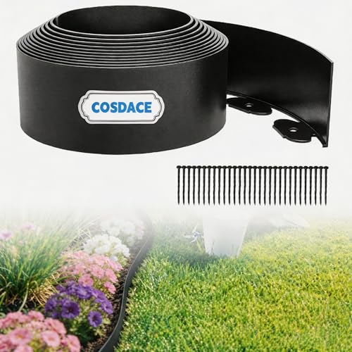 Landscape Edging 33FT,Garden Borders Edging【4IN Hight】with 30 Spikes（Black） - color: Black, size: 4IN×33FT