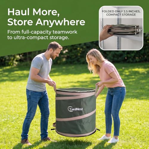 42 Gallon Collapsible Pop-Up Trash Can,Leaf Bag,22"x26",Green