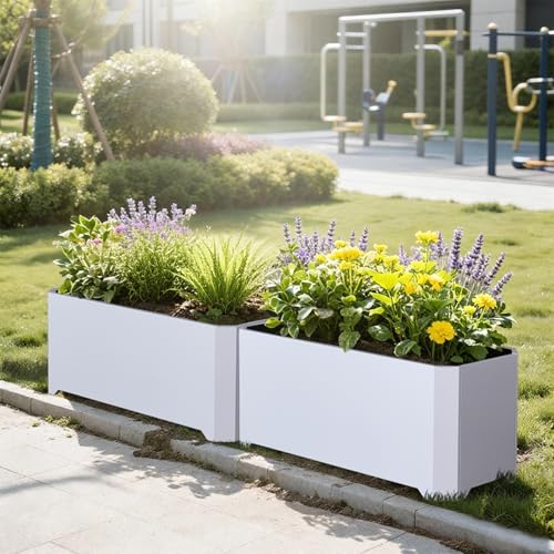 Metal Rectangular Planter Box 32"L x 15"W x 15"H Large White Planters - color: White, size: 32"Lx15"Wx15"H