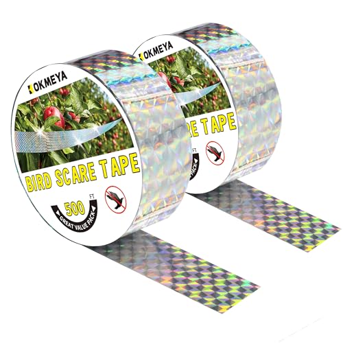 Bird Scare Tapes 500FT*2 Reflective Flash Tape for Birds, Bird Scare Device Double Side Ribbon Scare Birds Away for House, Garden, Yard, Orchard, Patio, Outdoor - size: 500ft*2-Roll-Packaging