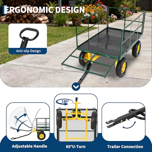 Garvee 1500 LB Heavy Duty Garden Wagon Cart, Outdoor Metal Utility Trailer - color: Green, size: 1500 Lbs